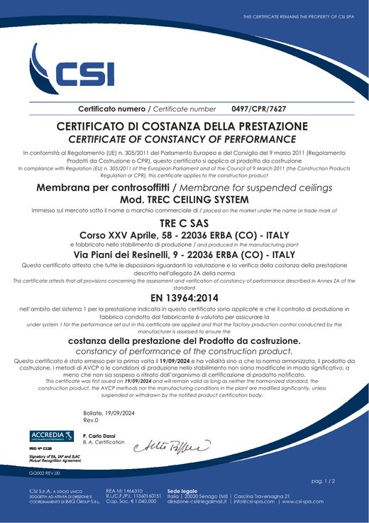 Certificato di costanza della prestazione